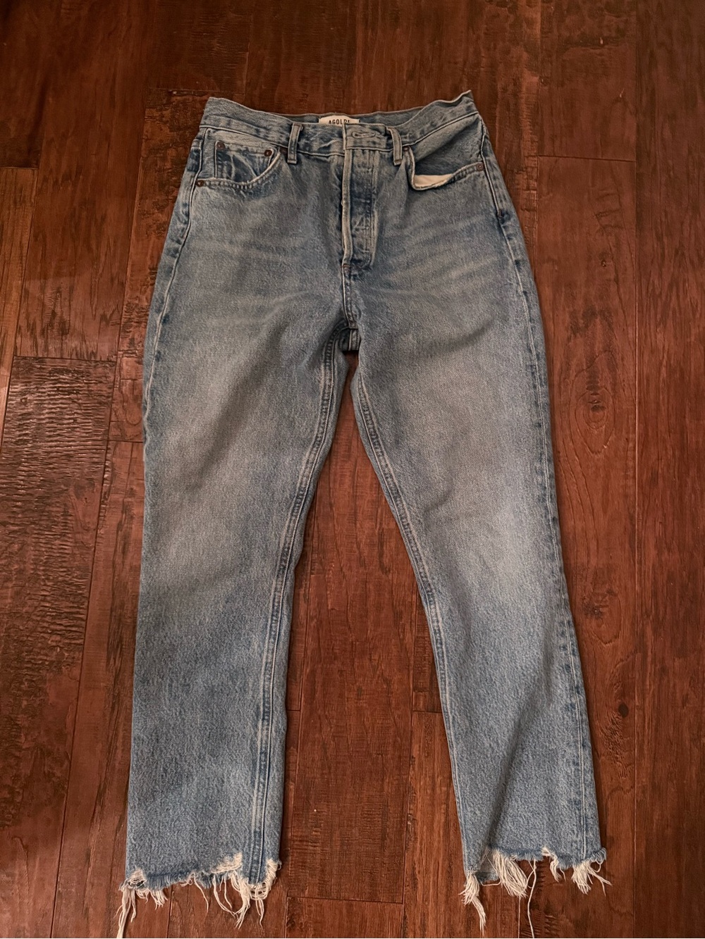 Agolde Light Blue Straight-Leg Jeans with Frayed Hem